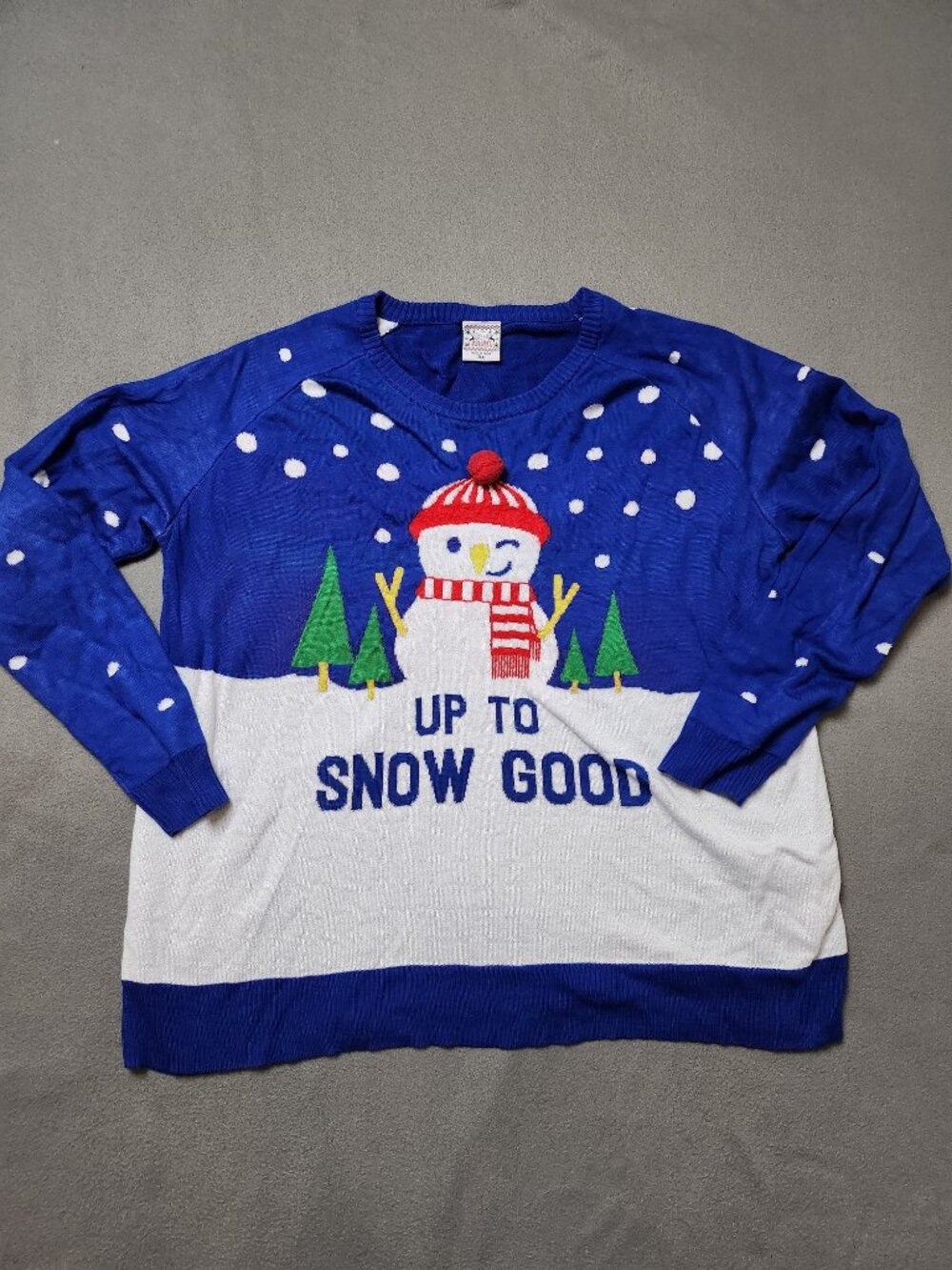 Well Worn Holiday Sweater 3X Up To Snow Good Winking Snowman Christmas Blue